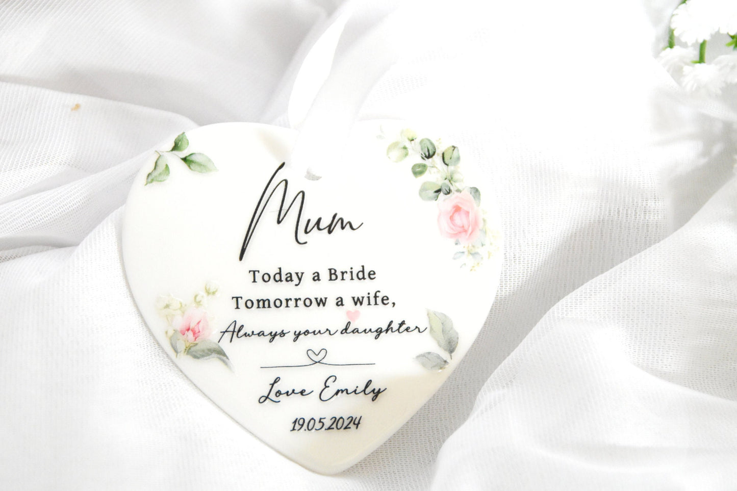 mother of the bride gift, heart ornament for my mum on wedding day
